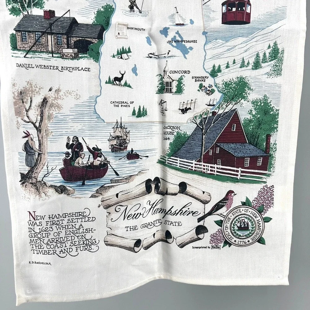 VTG Kitchen Tea Towel Kay Dee Batchelder Linen New Hampshire TOURIST WALL ART